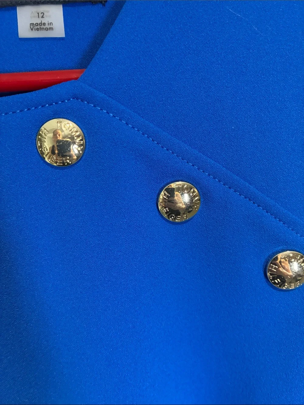 Tommy Hilfiger Blue Sheath Dress Silver Logo Buttons Size 12 Career